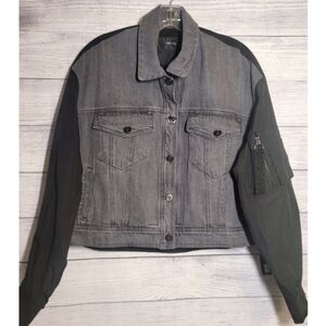 Blooming Denim Dual Fabric Jean Jacket Black Gray Size F Pockets Zip NWT Korean